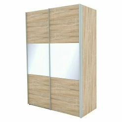 BAUHAUS Express Möbel Schwebetürenschrank Stars B X T X H: 150 X 68 X 216 Cm, Farbe Griff: Aluminiumfarben, Farbe Front: Eiche Sonoma/Weißglas, Farbe Korpus: Eiche Sonoma