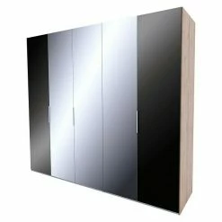 BAUHAUS Express Möbel Drehtürschrank Swift B X T X H: 250 X 58 X 216 Cm, Mit Spiegel, Ohne Zubehör, Farbe Front: Basaltglas, Farbe Korpus: Eiche Jackson