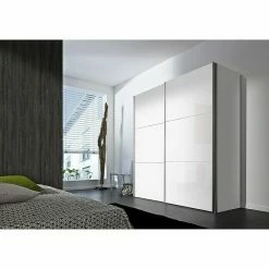 BAUHAUS Express Möbel Schwebetürenschrank Stars B X T X H: 200 X 68 X 236 Cm, Farbe Griff: Aluminiumfarben, Farbe Front: Weißglas, Farbe Korpus: Weiß -Schränke Möbel Mall 12 1157