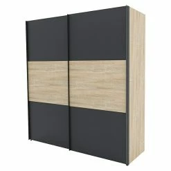 BAUHAUS Express Möbel Schwebetürenschrank Stars B X T X H: 200 X 68 X 216 Cm, Farbe Griff: Graphitfarben, Farbe Front: Graphit/Sonoma Eiche, Farbe Korpus: Sonoma Eiche