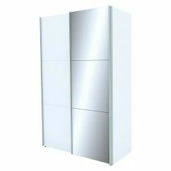 BAUHAUS Express Möbel Schwebetürenschrank Stars B X T X H: 150 X 68 X 236 Cm, Farbe Griff: Aluminiumfarben, Farbe Front: Weiß/Spiegel, Farbe Korpus: Weiß