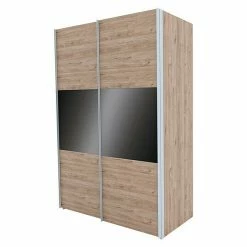 BAUHAUS Express Möbel Schwebetürenschrank Swift B X T X H: 150 X 68 X 216 Cm, Mit Glasfronten, Mit Zubehör, Farbe Front: Basaltglas Mittig/Eiche Jackson, Farbe Korpus: Eiche Jackson