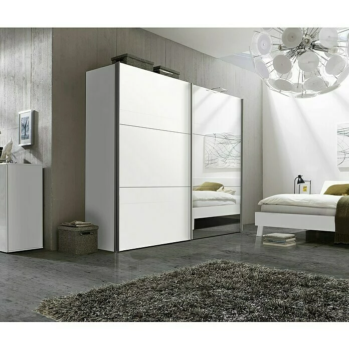 BAUHAUS Express Möbel Schwebetürenschrank Stars B X T X H: 250 X 68 X 216 Cm, Farbe Griff: Aluminiumfarben, Farbe Front: Weiß/Spiegel, Farbe Korpus: Weiß 5 BAUHAUS Express Möbel Schwebetürenschrank Stars B X T X H: 250 X 68 X 216 Cm, Farbe Griff: Aluminiumfarben, Farbe Front: Weiß/Spiegel, Farbe Korpus: Weiß – Bild 3