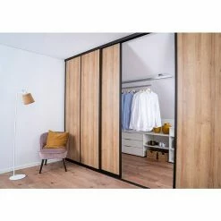 BAUHAUS Room Plaza Easy Schiebetür-Bau-Set Eiche Country/Pinie White, Profilfarbe: Schwarz -Schränke Möbel Mall 12 125