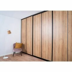 BAUHAUS Room Plaza Easy Schiebetür-Bau-Set Eiche Country/Pinie White, Profilfarbe: Schwarz -Schränke Möbel Mall 12 126