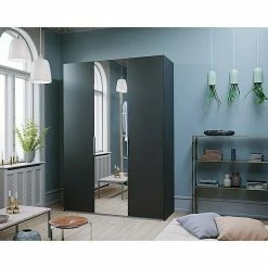 BAUHAUS Express Möbel Drehtürschrank Swift B X T X H: 150 X 58 X 216 Cm, Mit Spiegel, Mit Zubehör, Farbe Front: Basalt, Farbe Korpus: Eiche Jackson -Schränke Möbel Mall 12 1267