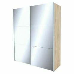 BAUHAUS Express Möbel Schwebetürenschrank Stars B X T X H: 200 X 68 X 236 Cm, Farbe Griff: Aluminiumfarben, Farbe Front: Weißglas/Spiegel, Farbe Korpus: Eiche Sonoma