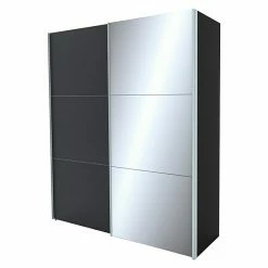 BAUHAUS Express Möbel Schwebetürenschrank Stars B X T X H: 200 X 68 X 236 Cm, Farbe Griff: Aluminiumfarben, Farbe Front: Graphit/Spiegel, Farbe Korpus: Graphit