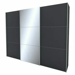 BAUHAUS Express Möbel Schwebetürenschrank Stars B X T X H: 300 X 68 X 236 Cm, Farbe Griff: Aluminiumfarben, Farbe Front: Graphit/Spiegel, Farbe Korpus: Graphit