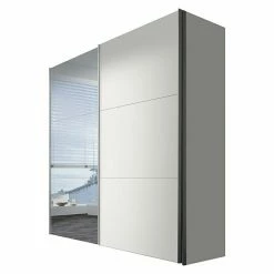 BAUHAUS Express Möbel Schwebetürenschrank Stars B X T X H: 200 X 68 X 216 Cm, Farbe Griff: Aluminiumfarben, Farbe Front: Weiß/Spiegel, Farbe Korpus: Weiß