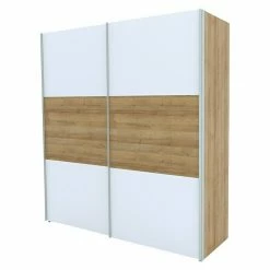 BAUHAUS Express Möbel Schwebetürenschrank Stars B X T X H: 200 X 68 X 236 Cm, Farbe Griff: Aluminiumfarben, Farbe Front: Weiß/Eiche Riviera, Farbe Korpus: Eiche Riviera