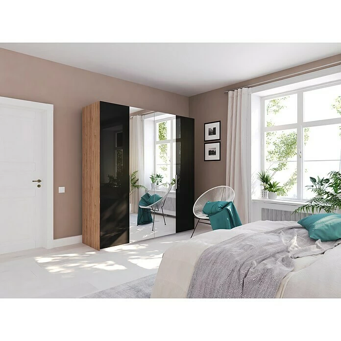 BAUHAUS Express Möbel Drehtürschrank Swift B X T X H: 200 X 58 X 216 Cm, Mit Spiegel, Mit Zubehör, Farbe Front: Basaltglas, Farbe Korpus: Eiche Jackson 4 BAUHAUS Express Möbel Drehtürschrank Swift B X T X H: 200 X 58 X 216 Cm, Mit Spiegel, Mit Zubehör, Farbe Front: Basaltglas, Farbe Korpus: Eiche Jackson – Bild 2