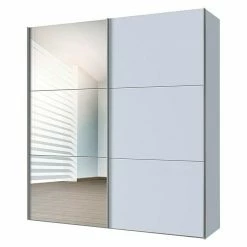 BAUHAUS Express Möbel Schwebetürenschrank Stars B X T X H: 200 X 68 X 216 Cm, Farbe Griff: Aluminiumfarben, Farbe Front: Seidengrau/Spiegel, Farbe Korpus: Seidengrau