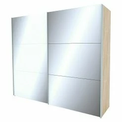 BAUHAUS Express Möbel Schwebetürenschrank Stars B X T X H: 250 X 68 X 216 Cm, Farbe Griff: Aluminiumfarben, Farbe Front: Weißglas/Spiegel, Farbe Korpus: Eiche Sonoma