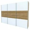 BAUHAUS Express Möbel Schwebetürenschrank Stars B X T X H: 300 X 68 X 216 Cm, Farbe Griff: Aluminiumfarben, Farbe Front: Weiß/Eiche Riviera, Farbe Korpus: Eiche Riviera