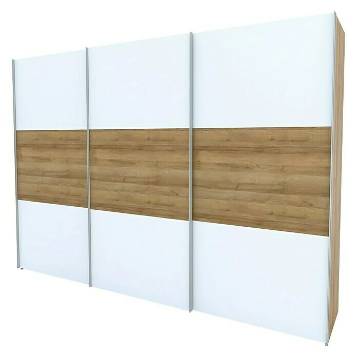 BAUHAUS Express Möbel Schwebetürenschrank Stars B X T X H: 300 X 68 X 216 Cm, Farbe Griff: Aluminiumfarben, Farbe Front: Weiß/Eiche Riviera, Farbe Korpus: Eiche Riviera 3 BAUHAUS Express Möbel Schwebetürenschrank Stars B X T X H: 300 X 68 X 216 Cm, Farbe Griff: Aluminiumfarben, Farbe Front: Weiß/Eiche Riviera, Farbe Korpus: Eiche Riviera