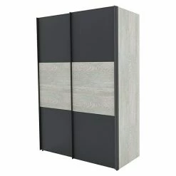 BAUHAUS Express Möbel Schwebetürenschrank Stars B X T X H: 150 X 68 X 216 Cm, Farbe Griff: Graphitfarben, Farbe Front: Graphit/Platin Eiche, Farbe Korpus: Platin Eiche