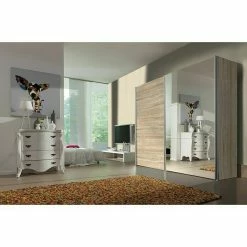 BAUHAUS Express Möbel Schwebetürenschrank Stars B X T X H: 250 X 68 X 236 Cm, Farbe Griff: Aluminiumfarben, Farbe Front: Eiche Sonoma/Spiegel, Farbe Korpus: Eiche Sonoma -Schränke Möbel Mall 12 1579