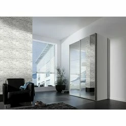 BAUHAUS Express Möbel Schwebetürenschrank Stars B X T X H: 150 X 68 X 236 Cm, Farbe Griff: Aluminiumfarben, Farbe Front: Spiegel, Farbe Korpus: Weiß -Schränke Möbel Mall 12 1627