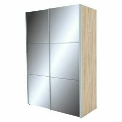 BAUHAUS Express Möbel Schwebetürenschrank Stars B X T X H: 150 X 68 X 236 Cm, Farbe Griff: Aluminiumfarben, Farbe Front: Spiegel, Farbe Korpus: Eiche Sonoma