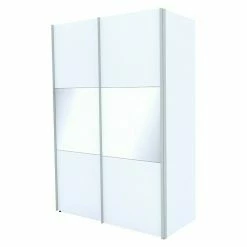 BAUHAUS Express Möbel Schwebetürenschrank Stars B X T X H: 150 X 68 X 216 Cm, Farbe Griff: Aluminiumfarben, Farbe Front: Weiß/Weißglas, Farbe Korpus: Weiß