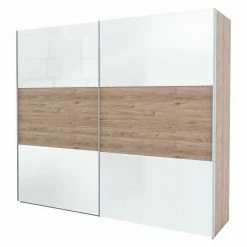 BAUHAUS Express Möbel Schwebetürenschrank Swift B X T X H: 250 X 68 X 216 Cm, Mit Glasfronten, Ohne Zubehör, Farbe Front: Weißglas Außen/Eiche Jackson, Farbe Korpus: Eiche Jackson