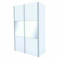 BAUHAUS Express Möbel Schwebetürenschrank Stars B X T X H: 150 X 68 X 236 Cm, Farbe Griff: Aluminiumfarben, Farbe Front: Weiß/Weißglas, Farbe Korpus: Weiß