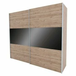 BAUHAUS Express Möbel Schwebetürenschrank Swift B X T X H: 250 X 68 X 216 Cm, Mit Glasfronten, Mit Zubehör, Farbe Front: Basaltglas Mittig/Eiche Jackson, Farbe Korpus: Eiche Jackson