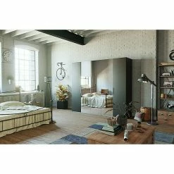 BAUHAUS Express Möbel Drehtürschrank Swift B X T X H: 250 X 58 X 216 Cm, Mit Spiegel, Ohne Zubehör, Farbe Front: Basalt, Farbe Korpus: Eiche Jackson -Schränke Möbel Mall 12 1764