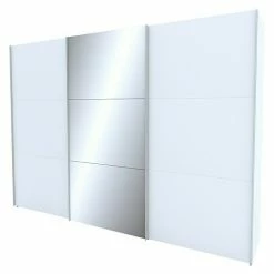 BAUHAUS Express Möbel Schwebetürenschrank Stars B X T X H: 300 X 68 X 216 Cm, Farbe Griff: Aluminiumfarben, Farbe Front: Weiß/Spiegel, Farbe Korpus: Weiß