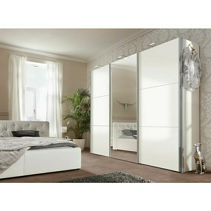 BAUHAUS Express Möbel Schwebetürenschrank Stars B X T X H: 300 X 68 X 216 Cm, Farbe Griff: Aluminiumfarben, Farbe Front: Weiß/Spiegel, Farbe Korpus: Weiß 5 BAUHAUS Express Möbel Schwebetürenschrank Stars B X T X H: 300 X 68 X 216 Cm, Farbe Griff: Aluminiumfarben, Farbe Front: Weiß/Spiegel, Farbe Korpus: Weiß – Bild 3