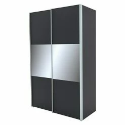 BAUHAUS Express Möbel Schwebetürenschrank Stars B X T X H: 150 X 68 X 236 Cm, Farbe Griff: Alufarben, Farbe Front: Graphit/Grauspiegel Mittig, Farbe Korpus: Graphit