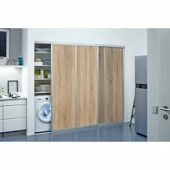 BAUHAUS Room Plaza Easy Schiebetür-Bau-Set Eiche Geplankt/Eiche Trüffel, Profilfarbe: Silber -Schränke Möbel Mall 12 179