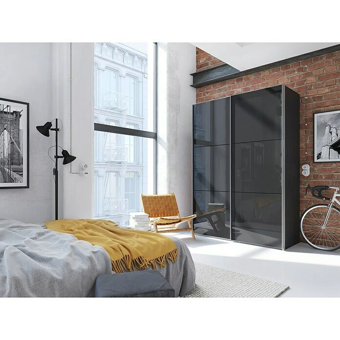 BAUHAUS Express Möbel Schwebetürenschrank Swift B X T X H: 150 X 68 X 216 Cm, Mit Glasfronten, Mit Zubehör, Farbe Front: Weißglas Mittig/Eiche Jackson, Farbe Korpus: Eiche Jackson 6 BAUHAUS Express Möbel Schwebetürenschrank Swift B X T X H: 150 X 68 X 216 Cm, Mit Glasfronten, Mit Zubehör, Farbe Front: Weißglas Mittig/Eiche Jackson, Farbe Korpus: Eiche Jackson – Bild 4