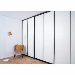 BAUHAUS Room Plaza Easy Schiebetür-Bau-Set Taupe/Weiß Miniperl, Profilfarbe: Schwarz -Schränke Möbel Mall 12 2