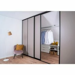 BAUHAUS Room Plaza Easy Schiebetür-Bau-Set Taupe/Weiß Miniperl, Profilfarbe: Schwarz -Schränke Möbel Mall 12 3