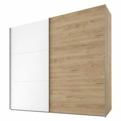 BAUHAUS Express Möbel Schwebetürenschrank Swift Ohne Spiegel, Mit Zubehör, Farbe Front: Weiß/Eiche Jackson Vertikal, Farbe Korpus: Eiche Jackson