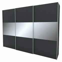 BAUHAUS Express Möbel Schwebetürenschrank Stars B X T X H: 300 X 68 X 216 Cm, Farbe Griff: Alufarben, Farbe Front: Graphit/Grauspiegel Mittig, Farbe Korpus: Graphit