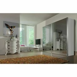 BAUHAUS Express Möbel Schwebetürenschrank Stars B X T X H: 250 X 68 X 236 Cm, Farbe Griff: Aluminiumfarben, Farbe Front: Spiegel, Farbe Korpus: Weiß -Schränke Möbel Mall 12 400