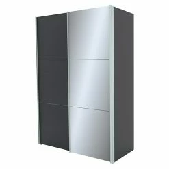 BAUHAUS Express Möbel Schwebetürenschrank Stars B X T X H: 150 X 68 X 216 Cm, Farbe Griff: Alufarben, Farbe Front: Graphit/Grauspiegel Senkrecht, Farbe Korpus: Graphit