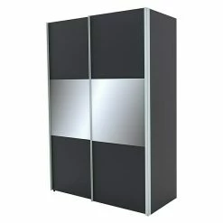BAUHAUS Express Möbel Schwebetürenschrank Stars B X T X H: 150 X 68 X 216 Cm, Farbe Griff: Alufarben, Farbe Front: Graphit/Grauspiegel Mittig, Farbe Korpus: Graphit