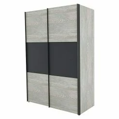 BAUHAUS Express Möbel Schwebetürenschrank Stars B X T X H: 150 X 68 X 216 Cm, Farbe Griff: Graphitfarben, Farbe Front: Platin Eiche/Graphit, Farbe Korpus: Platin Eiche