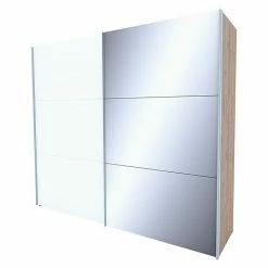 BAUHAUS Express Möbel Schwebetürenschrank Swift Mit Spiegel, Mit Zubehör, Farbe Front: Weiß, Farbe Korpus: Eiche Jackson