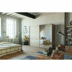 BAUHAUS Express Möbel Schwebetürenschrank Swift Mit Spiegel, Mit Zubehör, Farbe Front: Weiß, Farbe Korpus: Eiche Jackson -Schränke Möbel Mall 12 536