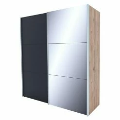 BAUHAUS Express Möbel Schwebetürenschrank Swift B X T X H: 200 X 68 X 250 Cm, Mit Spiegel, Ohne Zubehör, Farbe Front: Basalt, Farbe Korpus: Eiche Jackson