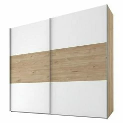 BAUHAUS Express Möbel Schwebetürenschrank Swift Ohne Spiegel, Mit Zubehör, Farbe Front: Weiß/Eiche Jackson Horizontal, Farbe Korpus: Eiche Jackson
