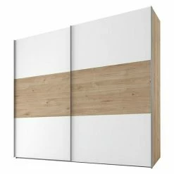 BAUHAUS Express Möbel Schwebetürenschrank Swift B X T X H: 200 X 68 X 216 Cm, Ohne Spiegel, Mit Zubehör, Farbe Front: Weiß/Eiche Jackson Horizontal, Farbe Korpus: Eiche Jackson