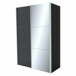 BAUHAUS Express Möbel Schwebetürenschrank Stars B X T X H: 150 X 68 X 216 Cm, Farbe Griff: Aluminiumfarben, Farbe Front: Graphit/Spiegel, Farbe Korpus: Graphit