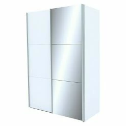 BAUHAUS Express Möbel Schwebetürenschrank Stars B X T X H: 150 X 68 X 216 Cm, Farbe Griff: Aluminiumfarben, Farbe Front: Weiß/Spiegel, Farbe Korpus: Weiß