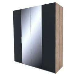 BAUHAUS Express Möbel Drehtürschrank Swift B X T X H: 200 X 58 X 216 Cm, Mit Spiegel, Ohne Zubehör, Farbe Front: Basalt, Farbe Korpus: Eiche Jackson